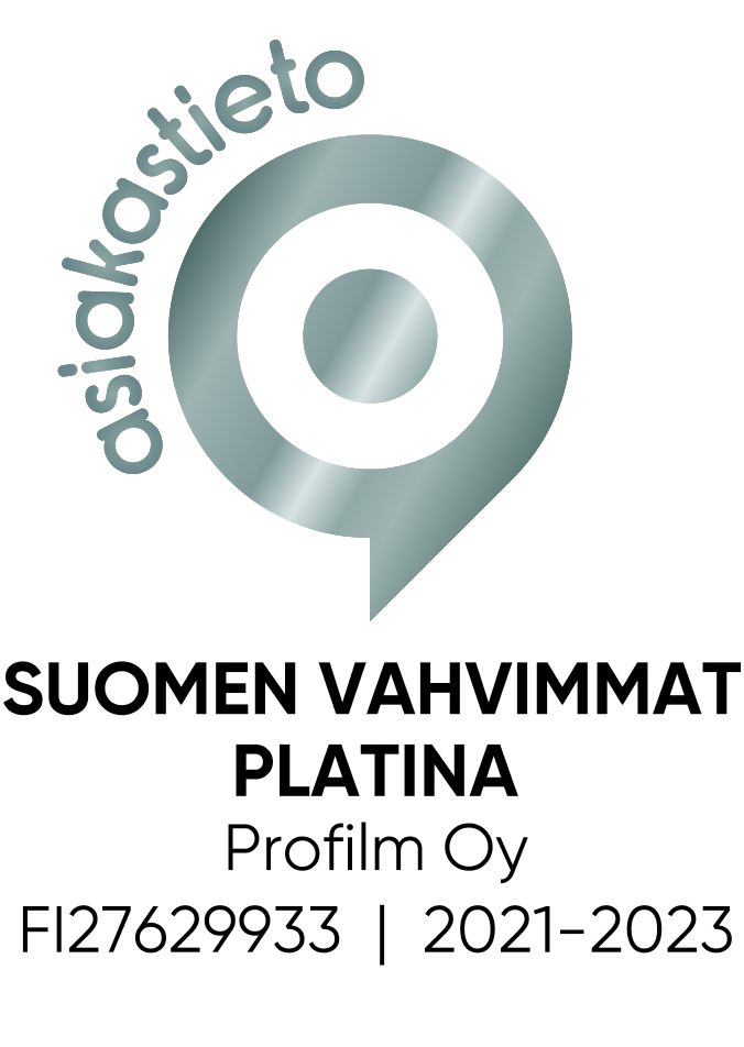 Asiakastieto Suomen Vahvimmat Platina Profilm Oy meriittilogo.